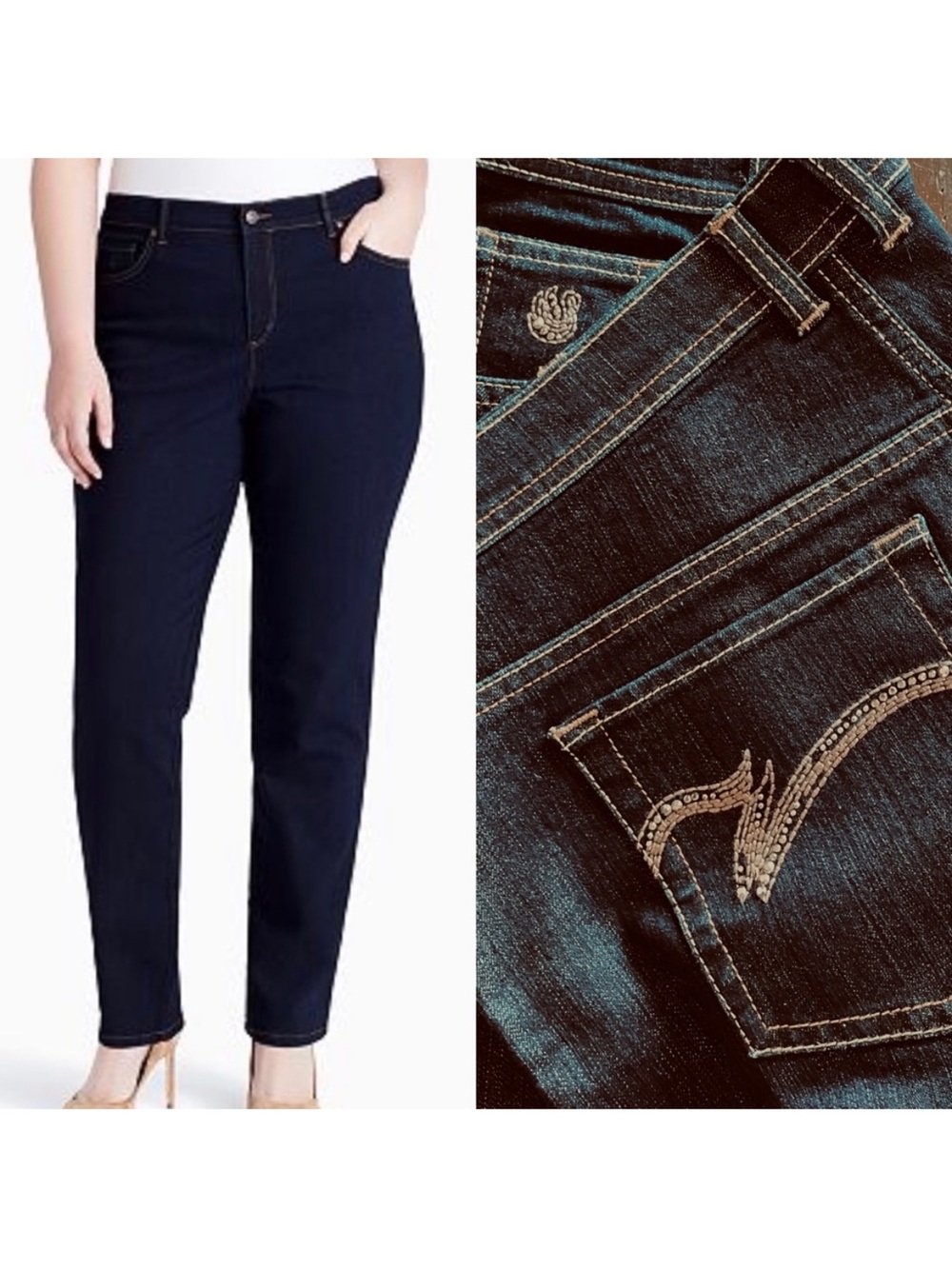 AMANDA by Gloria Vanderbilt classic fit jean embellished sz 16 Short NWOT Rinse